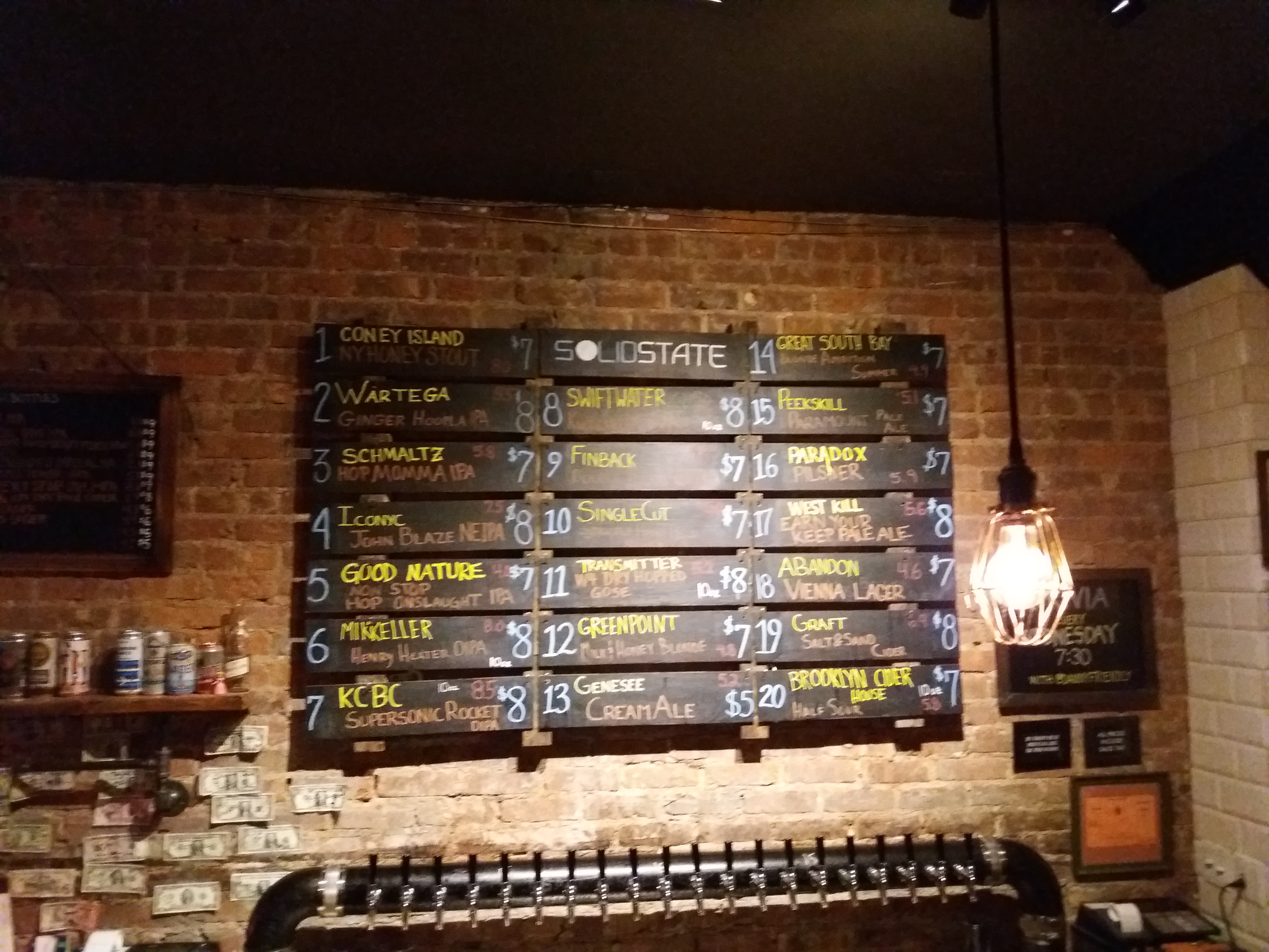 The beer menu at Solid State, a brewpub in Queens, NY.